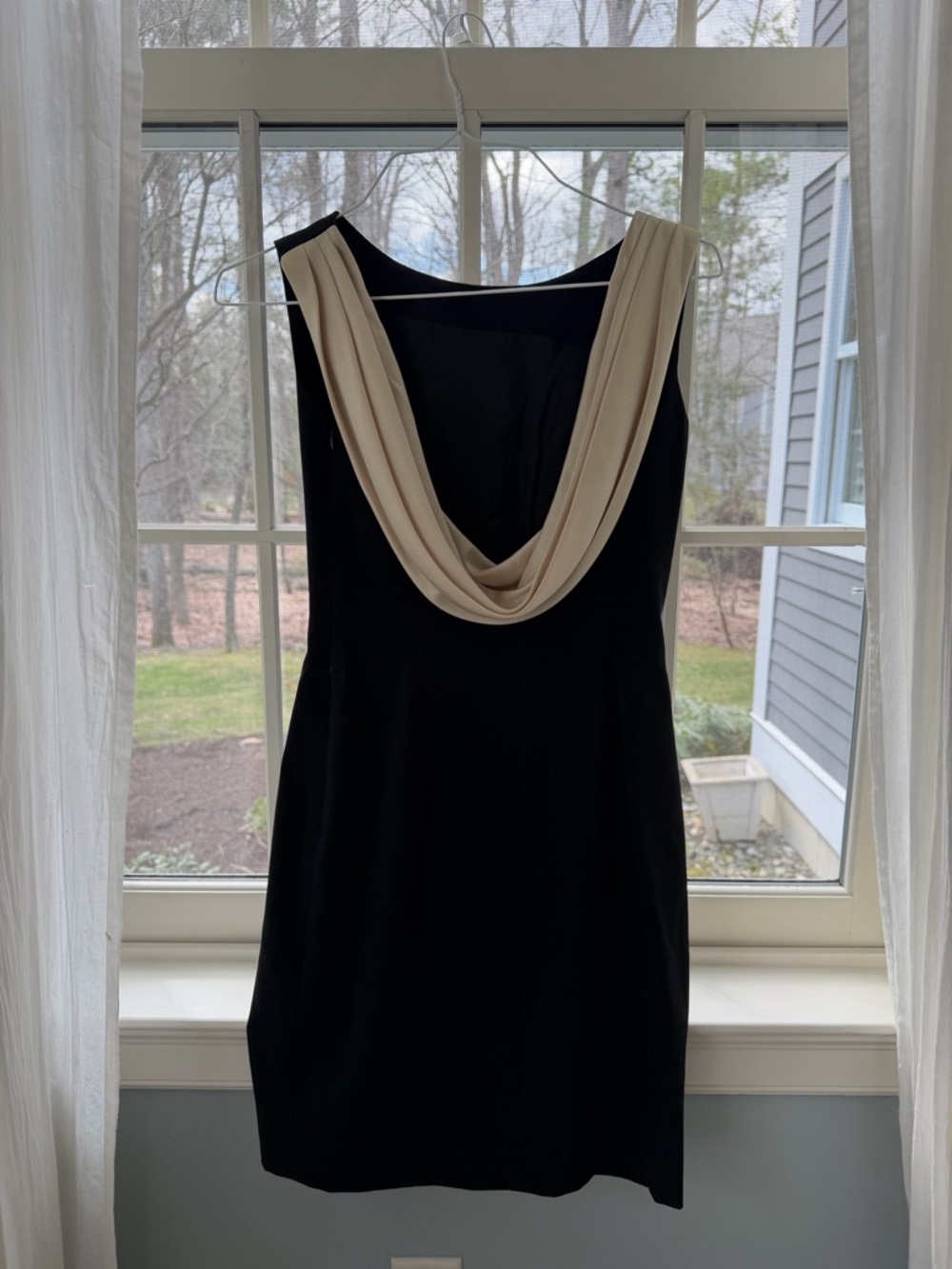 Vintage Ann Taylor Black Drape Back Midi Sheath Dress
